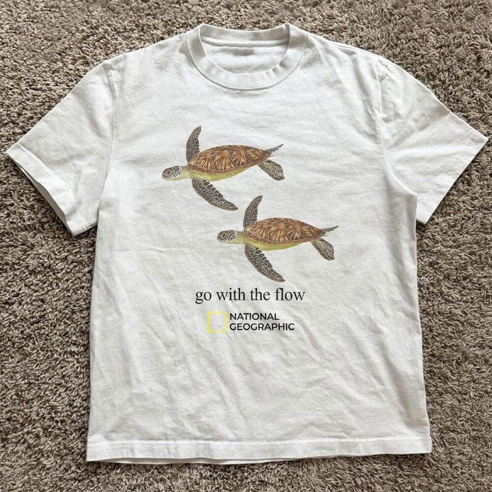 White National Geographic Turtle Go Tied The Flow Tee